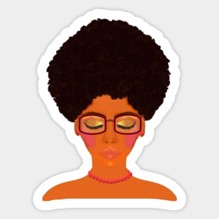 Woman with Afro, Glasses and Coral Beaded Jewelry (White Background) Sticker